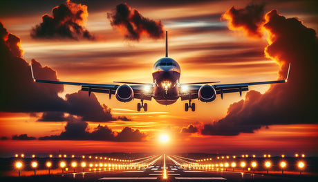 Aviation wall mural design file showing detailed aircraft landing at sunset