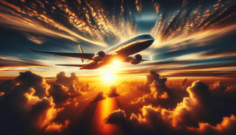 Sunset airplane design file showing detailed aviation pattern with golden sky effects