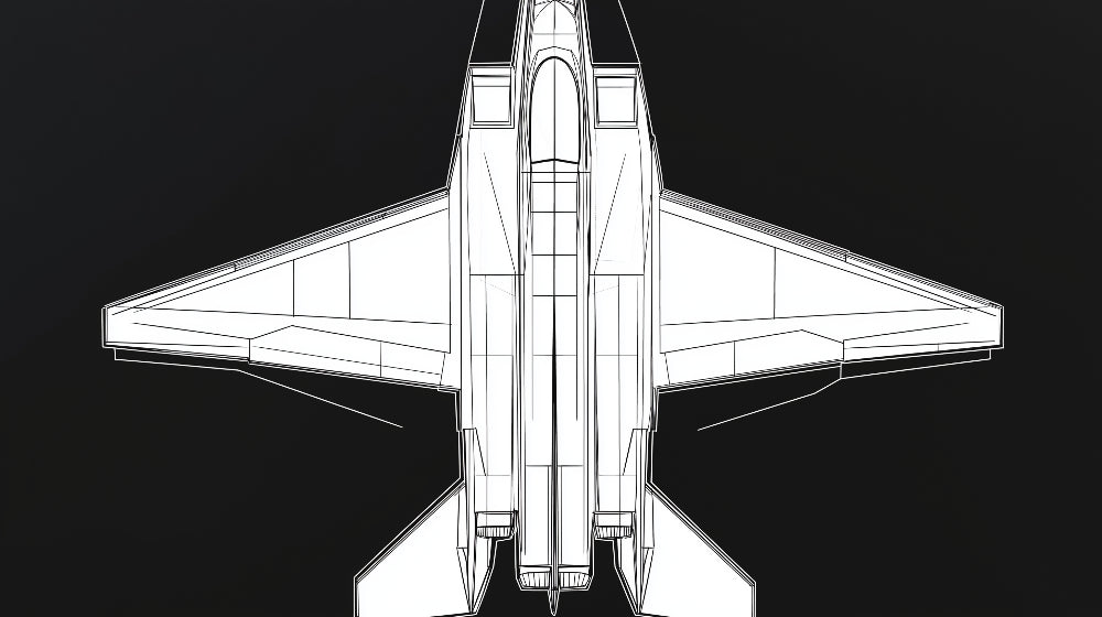 Technical aircraft blueprint design file showing precise white line drawings on black background