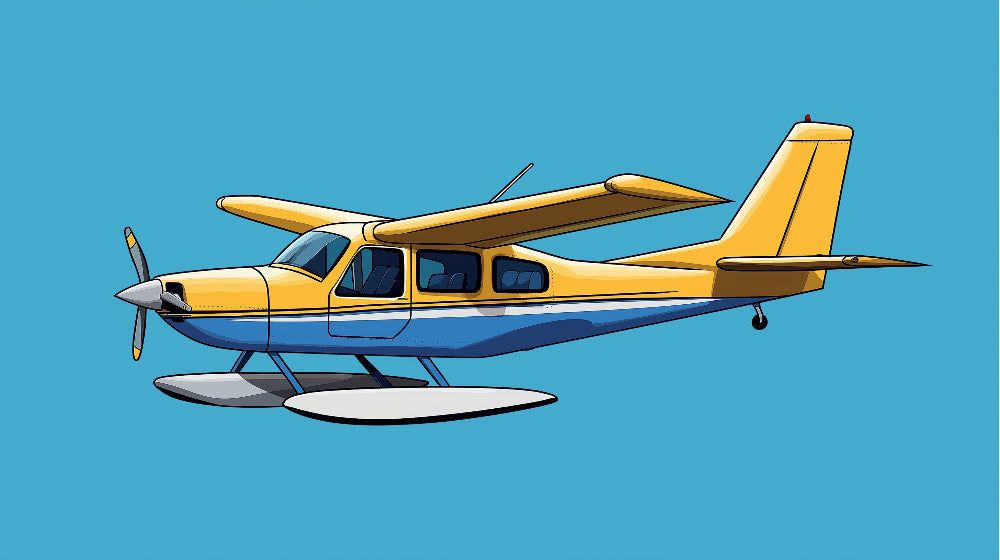 Vintage seaplane wallpaper design file showing detailed aviation artwork in yellow and navy