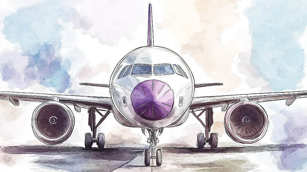 Watercolor Aircraft design file with purple accents and detailed technical elements