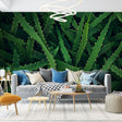 Botanical Aloe Vera wallpaper in a modern home office, showing geometric green pattern creating a fresh workspace atmosphere