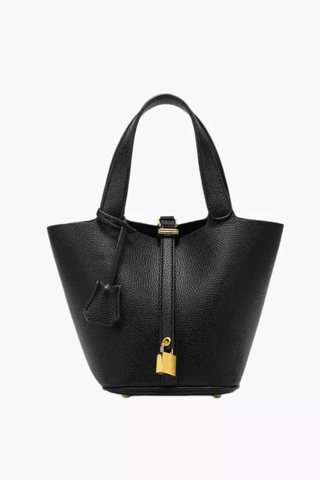 Classic Tote Handbag  Cream Textured Leather Look - Detailed view