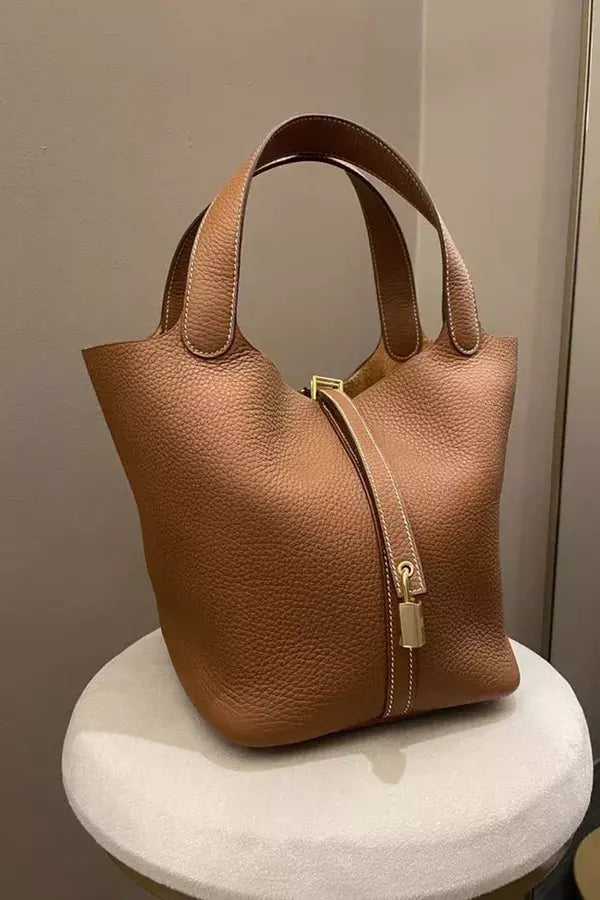 Classic Tote Handbag  Cream Textured Leather Look - Product detail 6