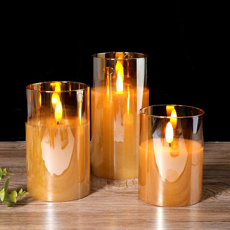 LED Glass Candles Set  Smoke Grey Cylinders with Timer - Product detail 7