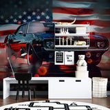 Classic muscle car design transforming a teen bedroom with automotive theme