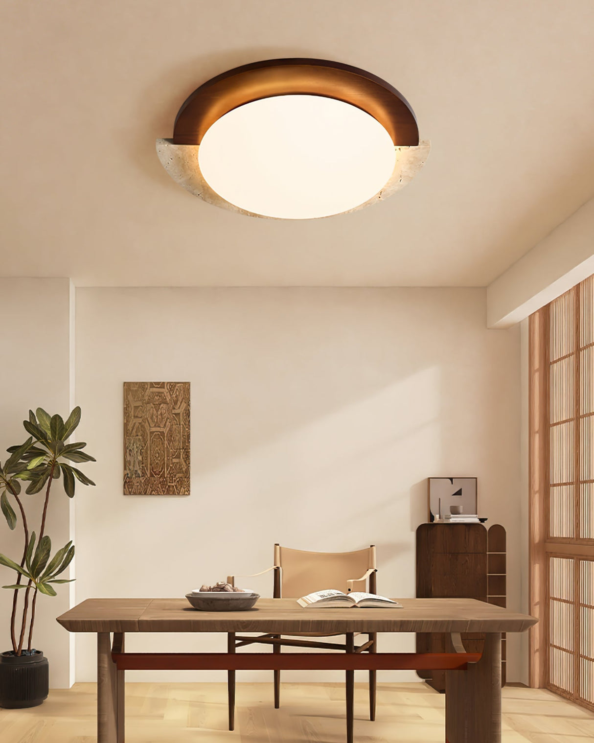 Modern Travertine Ceiling Light  Oval Wood Acrylic Design - Product detail 11