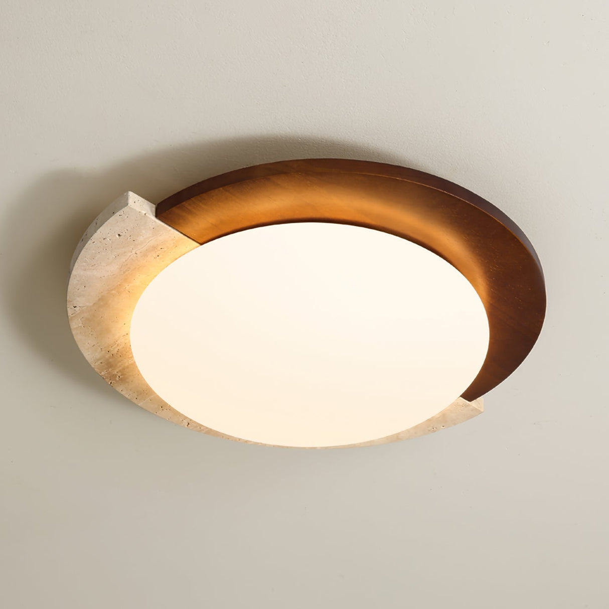 Modern Travertine Ceiling Light  Oval Wood Acrylic Design - Detailed view