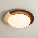 Modern Travertine Ceiling Light  Oval Wood Acrylic Design - Detailed view