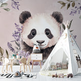 Watercolor Panda Wallpaper in toddler bedroom showing full wall application