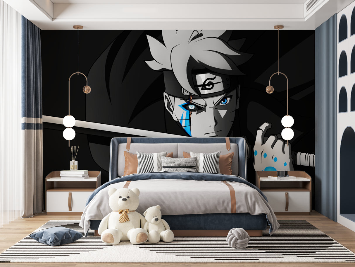 Japanese warrior design displayed in urban style entertainment room