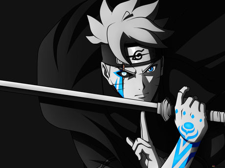 Design file of anime warrior wallpaper showing intricate blue and black pattern details