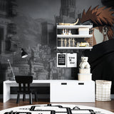 Gothic anime wall mural in gaming room with moody castle design