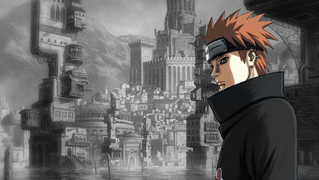 Design file of anime castle wallpaper showing intricate architectural details in black and grey