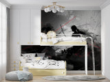Dynamic anime wall mural showcased in entertainment room with bold contrast