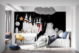 Striking anime wall mural enhancing minimalist living room space