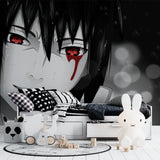 Dramatic anime eyes mural transforming home office space