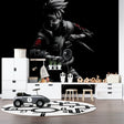 Anime Ninja Warrior wallpaper in modern gaming room showing dramatic black and red design