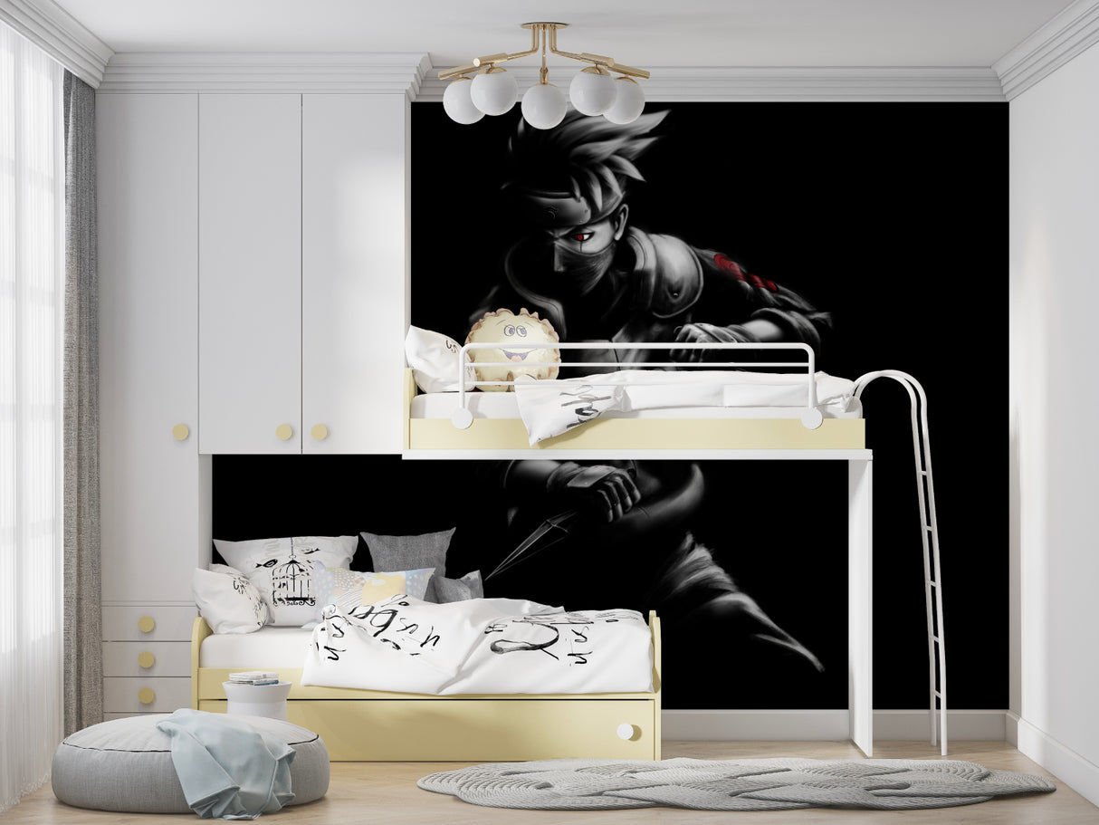 Manga-inspired wall design in entertainment area with ninja warrior theme