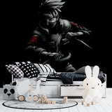 Home office with Japanese anime wall mural creating bold atmosphere