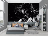 Black and white anime boxing mural in modern teen bedroom showing dynamic motion effects