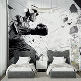 Black and white anime mural in teen bedroom creating motivational atmosphere