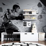 Dynamic boxing anime wall mural in martial arts studio environment