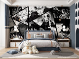 Manga wallpaper mural creating dramatic impact in modern teen bedroom with gaming setup