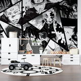 Manga comic wall design bringing character to minimalist study space