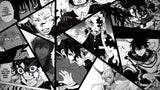 Design file showing detailed black and white manga comic pattern with dynamic panel layout