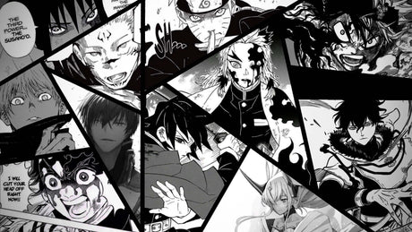 Design file showing detailed black and white manga comic pattern with dynamic panel layout