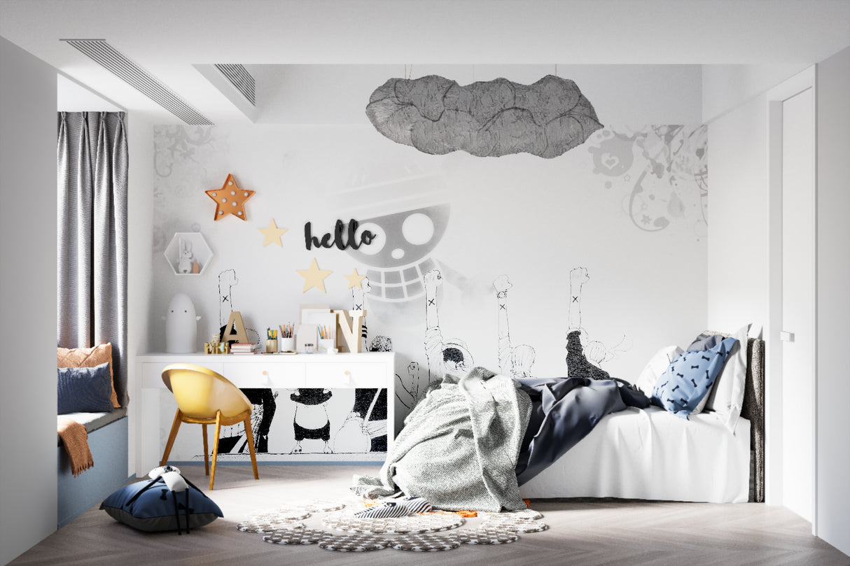 Manga wall mural creating bold statement in gaming room setup
