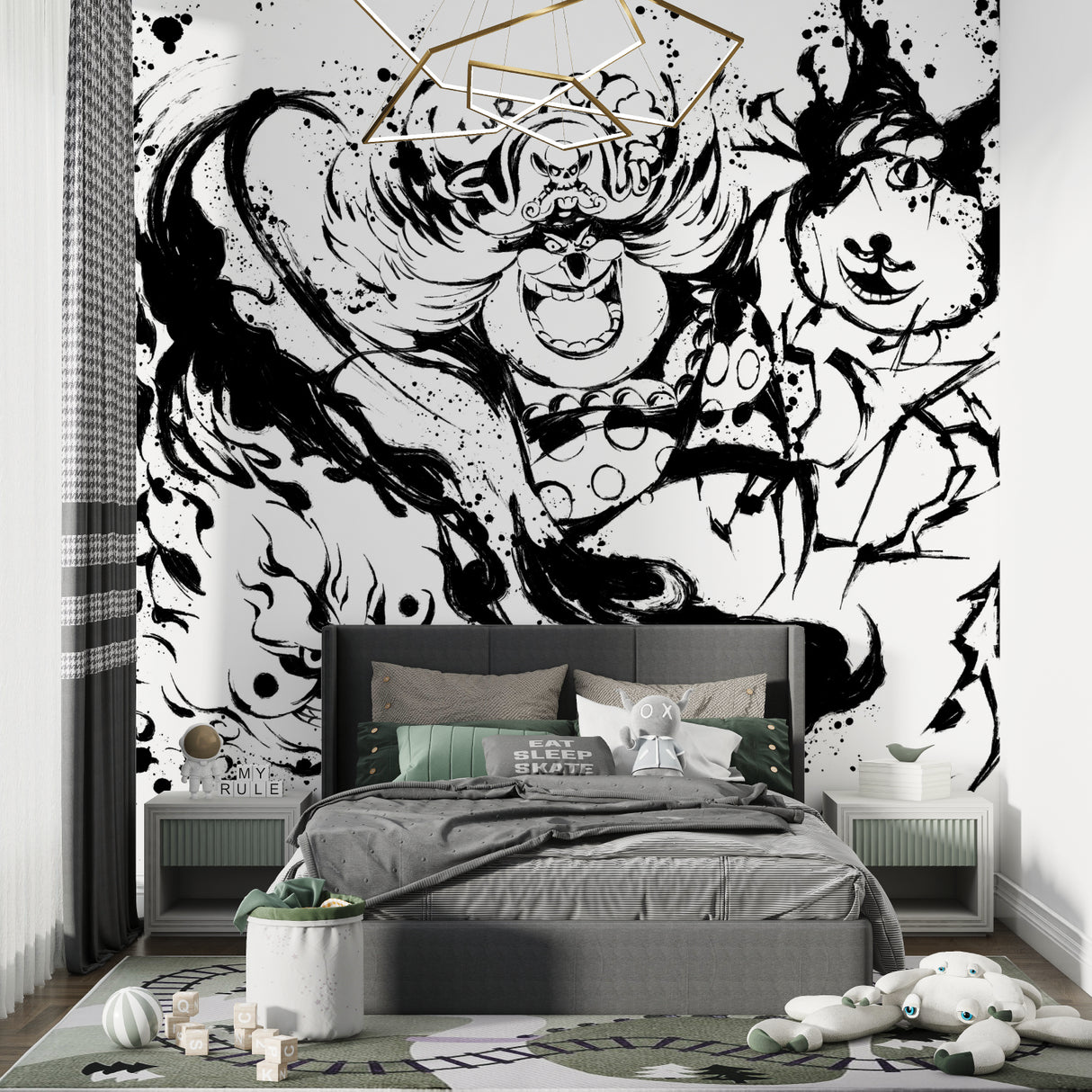 Black and white anime wall art transforming home office space