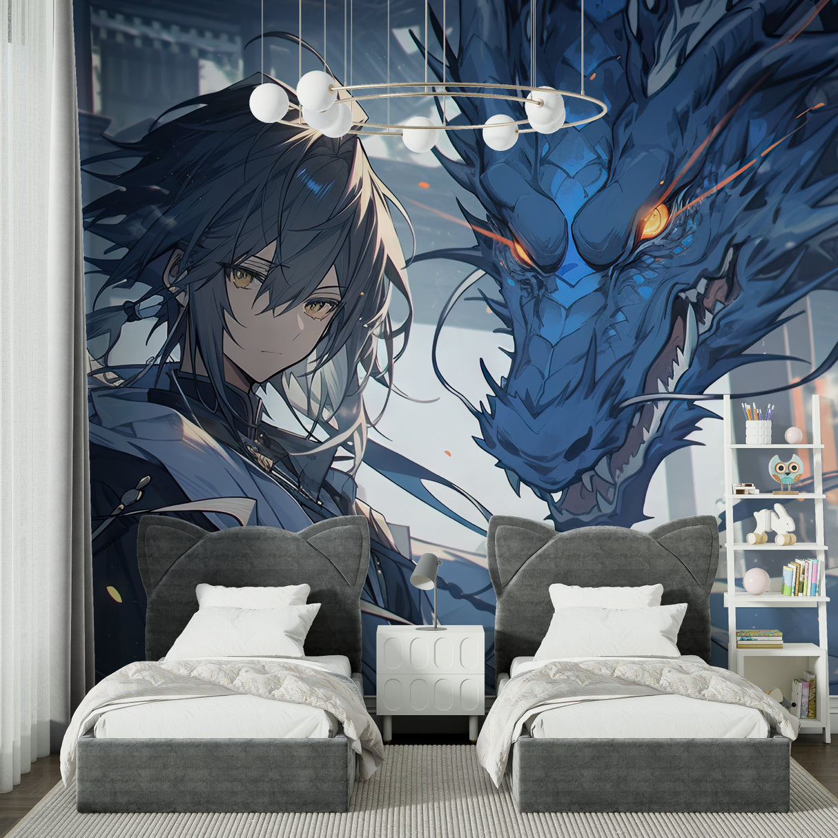 Anime Fantasy Wallpaper making a statement in a stylish home office