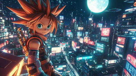 Cyberpunk anime wall mural bringing futuristic vibes to a modern gaming room with neon accents and ambient lighting