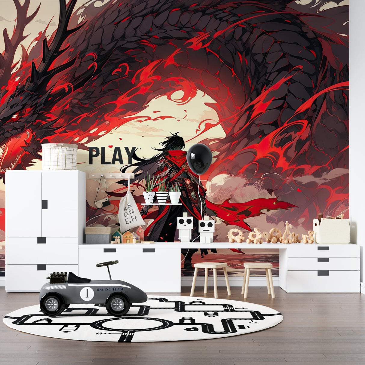 Anime Wall Mural bringing epic atmosphere to contemporary living room space