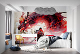 Dragon Anime Wallpaper displayed in entertainment room with gaming setup