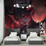 Japanese anime wallpaper design displayed in contemporary living room setting