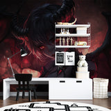 Dark fantasy anime mural bringing character to modern home office space