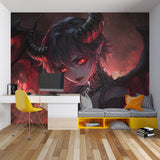 Red and black anime wallpaper installation in urban style bedroom