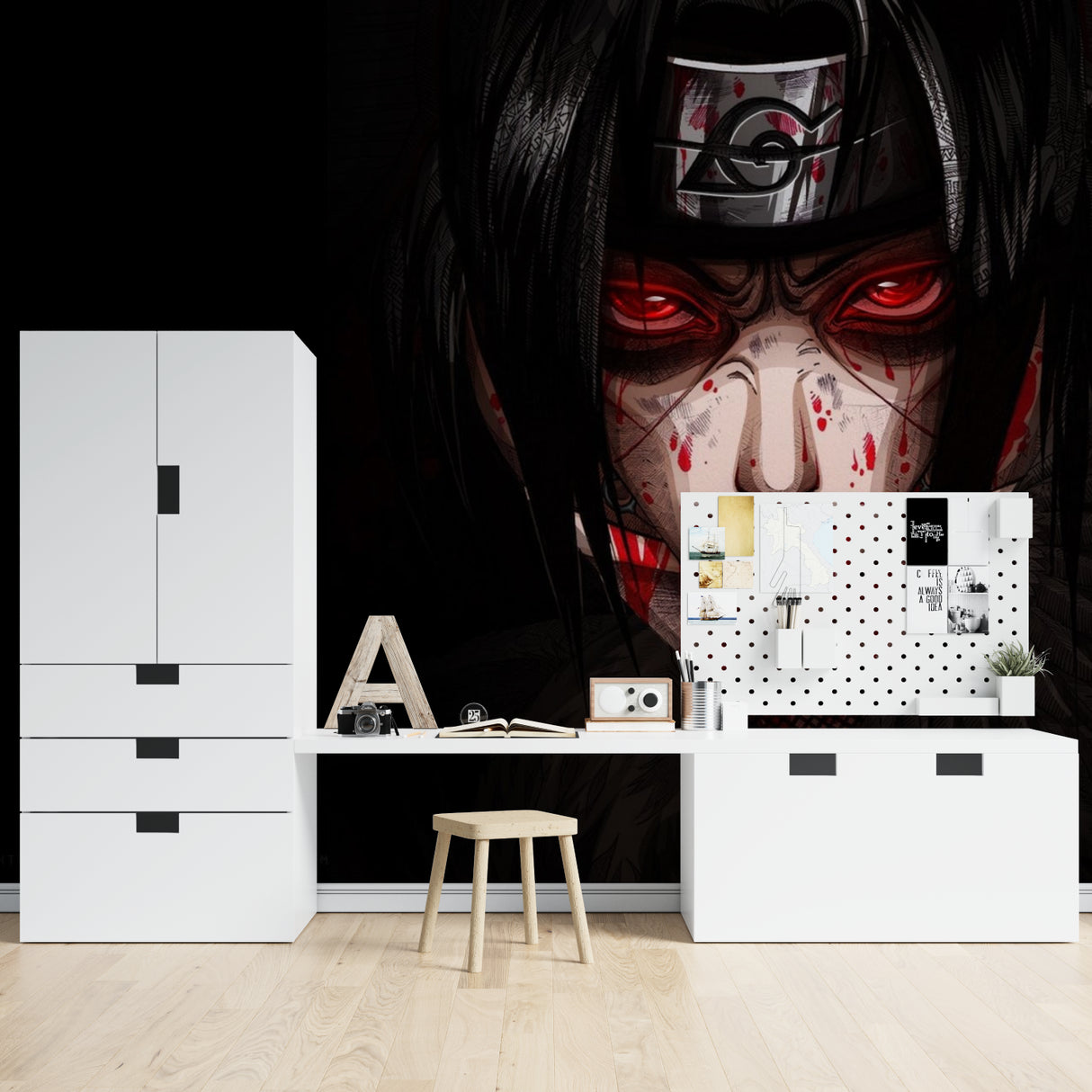 Japanese Anime Wall Mural making statement in teen bedroom with dark furniture