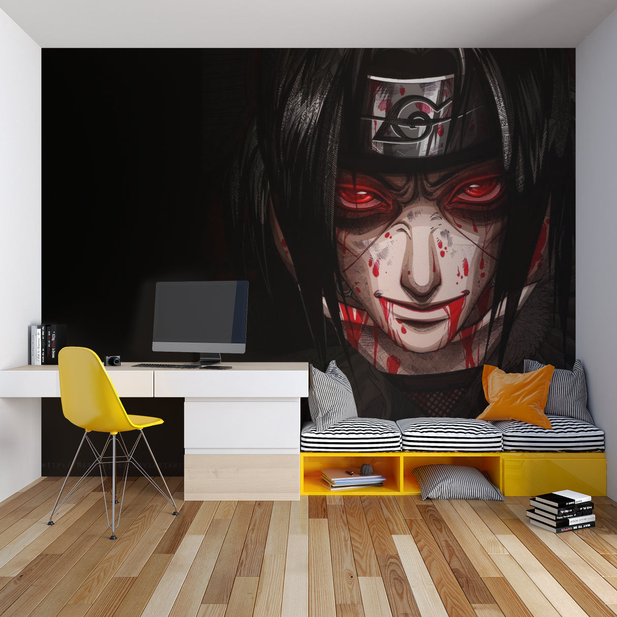 Red Eyes Ninja Mural bringing character to modern streaming setup room