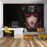 Red Eyes Ninja Mural bringing character to modern streaming setup room