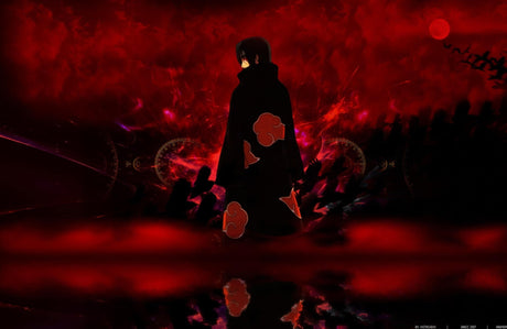 Design file of anime wallpaper pattern showing detailed red silhouettes and mystical elements