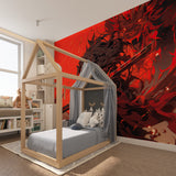 Japanese Anime Wallpaper transforming teen bedroom with dramatic samurai design