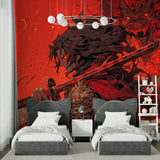 Anime Wall Mural bringing character to modern living room with dramatic lighting