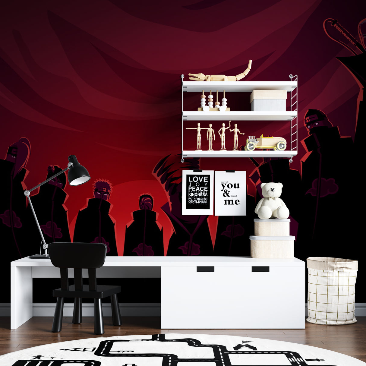 Manga-inspired wall design in contemporary home office space