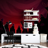 Manga-inspired wall design in contemporary home office space