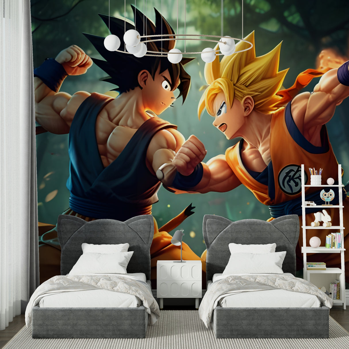 Manga wallpaper design featured in a stylish entertainment room