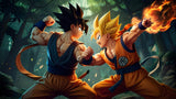 High-resolution Dragon Ball battle scene design file showing vibrant colors and detailed artwork